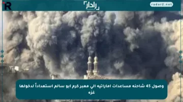 وصول 45 شاحنة مساعدات إماراتية إلى معبر كرم أبو سالم استعداداً لدخولها غزة
